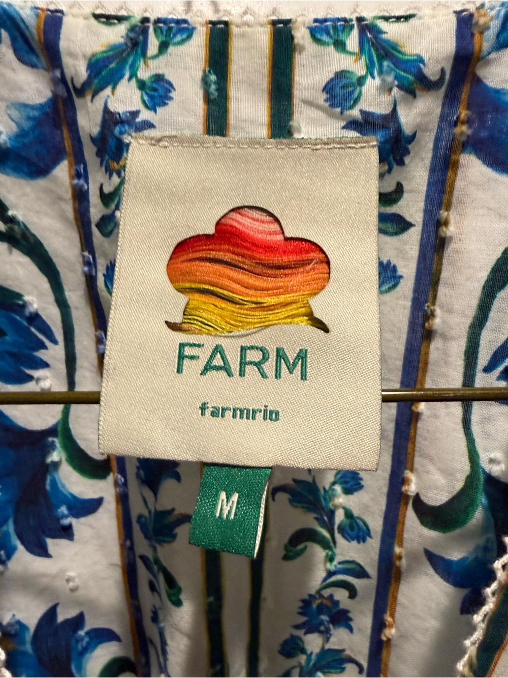 FARM Rio White Floral Puff-Sleeve V-Neck Top with Blue & Orange Blooms - Picture 2 of 3